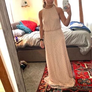 Adrianna Papell Art Deco Beaded Dress Halter Neck